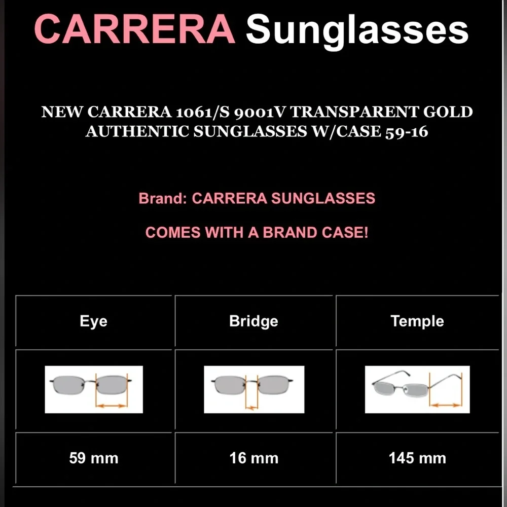 CARRERA 1061/S 9001V TRANSPARENT GOLD AUTHENTIC SUNGLASSES W/CASE 59-16